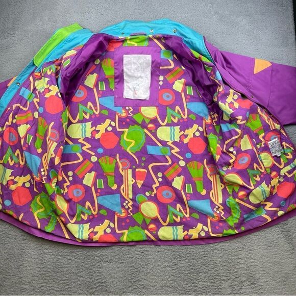 Vintage Vine Below Coat Womens‎ Large Zepel Treated Colorful Funky 80s Zip Snap - Picture 2 of 12